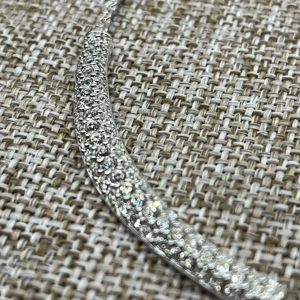 Swarovski Elements White Gold Plated Crystal Pave Bar Necklace, 16" - Picture 17 of 17
